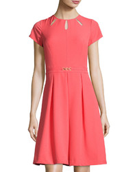 Ellen Tracy Kyhl Fit And Flare Short Sleeve Dress Coral