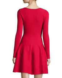 RVN Long Sleeve Fit  Flare Dress Crimson Red
