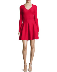 RVN Long Sleeve Fit  Flare Dress Crimson Red
