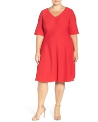 London Times Plus Size Textured Fit Flare Dress