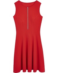 Zip Front Fit Flare Textured Dress