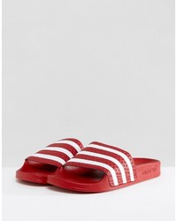 adidas Adilette Slider Sandals In Red