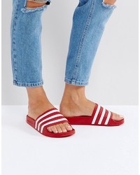 adidas Adilette Slider Sandals In Red