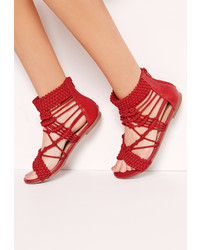 Missguided Origami Rope Flat Sandals Red