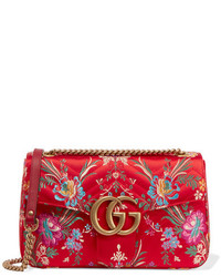 Gucci Gg Marmont Medium Quilted Floral Jacquard Shoulder Bag Red