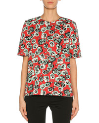 Marni Short Sleeve Floral Print Top Red