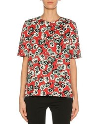 Marni Short Sleeve Floral Print Top Red