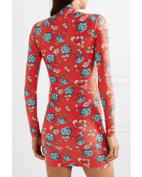 Vetements Floral Print Stretch Jersey Turtleneck Mini Dress
