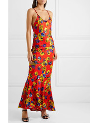 ATTICO Floral Print Satin Jacquard Maxi Dress