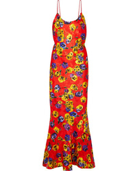 ATTICO Floral Print Satin Jacquard Maxi Dress