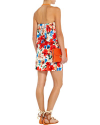 T-Bags Floral Print Stretch Satin Jersey Mini Dress
