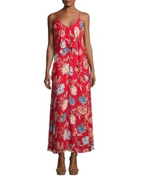 Romeo & Juliet Couture Floral Print Chiffon Maxi Dress W Popover Red Pattern