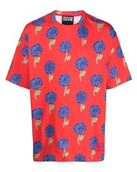 VERSACE JEANS COUTURE Floral Print Short Sleeved Cotton T Shirt