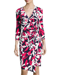 Laundry by Shelli Segal 34 Sleeve Floral Print Wrap Dress Red Patter