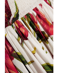 Dolce & Gabbana Floral Print Cotton Poplin Dress Red