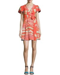 Marc Jacobs Floral Print Flutter Sleeve Wrap Dress Red