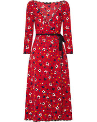 Marc Jacobs Floral Print Silk Jacquard Wrap Dress Red