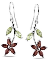 Sofia B 2 15 Ct Tw Garnet And Peridot Flower Dangle Earrings In Sterling Silver