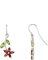 Sofia B 2 15 Ct Tw Garnet And Peridot Flower Dangle Earrings In Sterling Silver