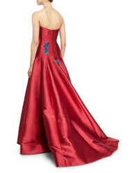 Monique Lhuillier Floral Appliqu Strapless A Line Gown Rose Red