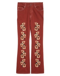 Amiri Hibiscus Embroidered Flared Jeans In Clay At Nordstrom
