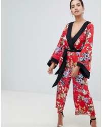 ASOS DESIGN Kimono Jumpsuit With Tipping In Floral