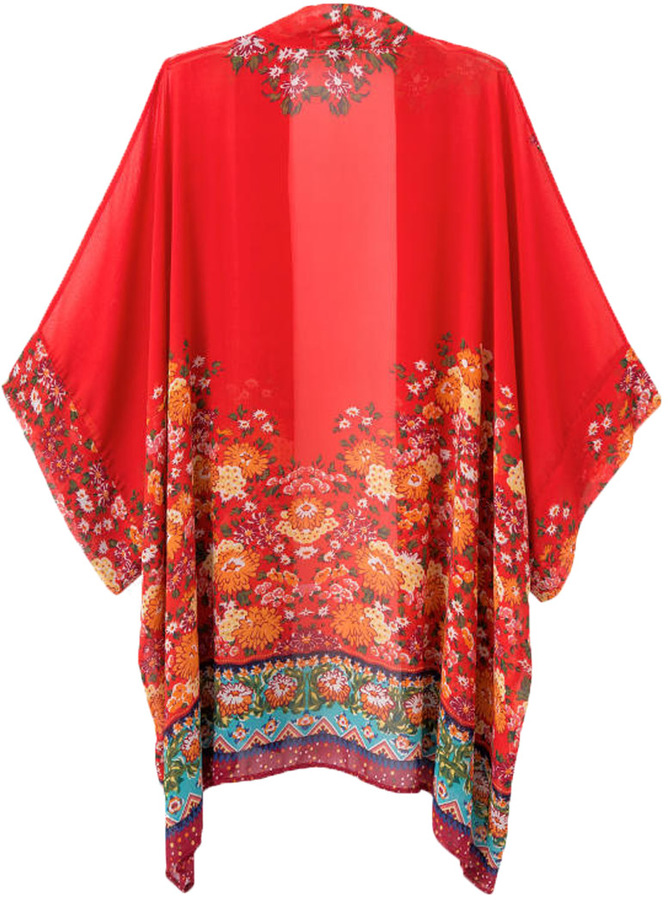 Choies Red Floral Batwing Sleeve Kimono Coat, $26 | Choies | Lookastic