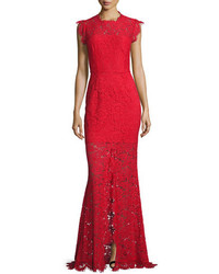 Red Floral Lace Evening Dress