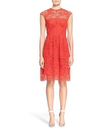 Red Floral Lace Fit and Flare Dress