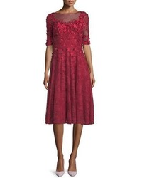 Red Floral Lace Midi Dress
