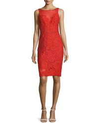 Red Floral Lace Sheath Dress