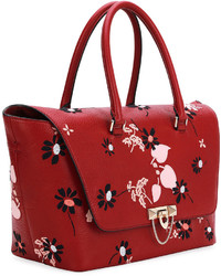 Valentino Garavani Demilune Medium Floral Satchel Bag Red