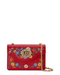 Red Floral Leather Crossbody Bag