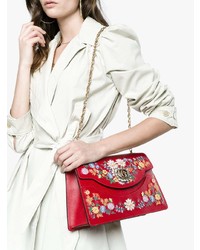 Gucci Red Large Ricami Leather Embroidered Shoulder Bag