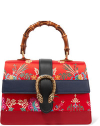 Gucci Dionysus Bamboo Medium Leather And Floral Jacquard Tote Red