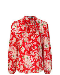 Red Floral Long Sleeve Blouse