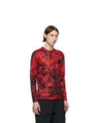 Givenchy Red Floral Ribbed Long Sleeve T Shirt