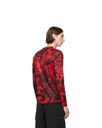 Givenchy Red Floral Ribbed Long Sleeve T Shirt