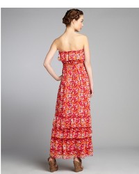 Max & Cleo Cosmic Pink Floral Print Chiffon Elsa Strapless Gown
