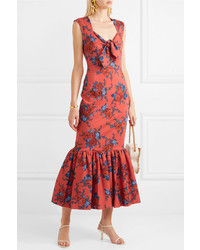 Rebecca de Ravenel Tie Detailed Floral Print Cotton Blend Maxi Dress