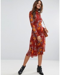 Asos Tall Asos Tall Midi Dress In Botanical Rose Floral With Open Back