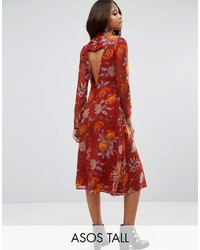 Asos Tall Asos Tall Midi Dress In Botanical Rose Floral With Open Back