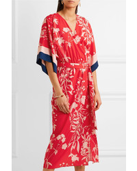 Borgo De Nor Raquel Floral Print Crepe De Chine Midi Dress Red