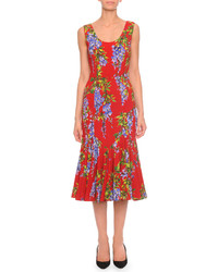 Dolce & Gabbana Floral Print Flounce Skirt Tank Dress Red Multi