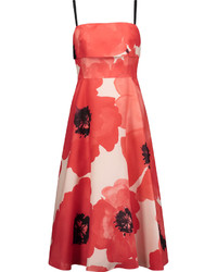Lela Rose Floral Print Silk Crepe Midi Dress