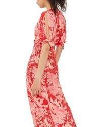 Topshop Floral Tie Sleeve Wrap Midi Dress