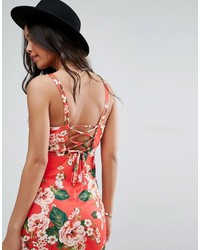Asos Maternity Midi Sundress With Lace Up Back And Peplum Hem In Red Floral
