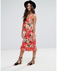 Asos Maternity Tall Midi Sundress With Lace Up Back And Peplum Hem In Red Floral