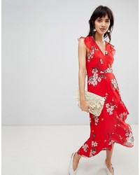 Warehouse Midi Dress With Ruffle Detail In Floral Print