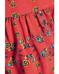 Suno Pleated Floral Print Stretch Silk Crepe De Chine Midi Dress